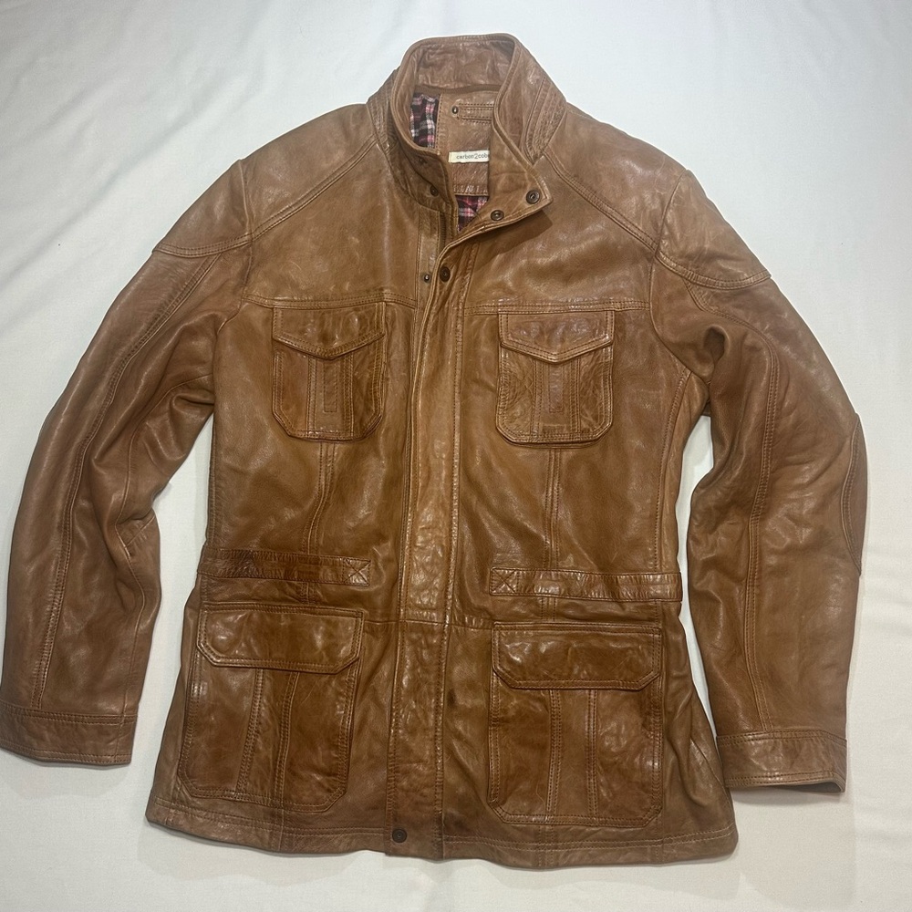 Carbon 2 Cobalt Jacket Mens Brown Leather Lined Full Zip